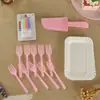 Cuchillo y tenedor para pastel de cumpleaños juego de plástico desechable juego de plato con cuchillo y tenedor fabricantes de vajilla para hornear pastel al por mayor