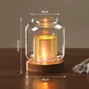Novo Castiçal de Vidro à Prova de Vento Estilo Chinês Vento Zen com Base de Madeira e Tampa de Malha de Metal Lâmpada de Incenso, Em Estoque para Atacado