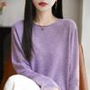 Nueva Camiseta de Punto de Hilo Fino de Otoño Temprano para Mujer, Manga Larga Fina, Cuello Redondo, Top Enrollado, Camisa Básica Simple Holgada