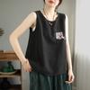 En stock, camisola bordada con parche de algodón y lino para mujer, chaqueta interior holgada sin mangas, ropa exterior inferior, parte interior pequeña en la espalda...
