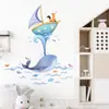 Br63935 Adesivos de Parede Autoadesivos de Raposa Fofa de Desenho Animado e Baleia Azul para Decoração de Sala de Estar, Quarto e Quarto de Crianças