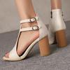 2026 Nuevas Sandalias Romanas Retro de Punta Abierta Botines Tacones Gruesos Altos Tallas 31-50 Zapatos de Exportación