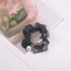 Estilo Coreano Retro Hebilla Cuadrada Diamante Checo Cerdo Tazón Anillo para el Cabello Colgante para Mujer Perla Elegante Elegante Lazo Cuerda para Cola de Caballo