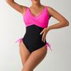 Traje de baño de una pieza con empalme de color contrastante, nuevo estilo europeo y americano 2025, estilo popular de Amazon, traje de baño conservador que cubre el abdomen para mujer, disponible en stock, venta al por mayor