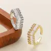 Anillo Geométrico Abierto de Cobre Chapado en Oro con Circonita, Lujo de Nicho Europeo y Americano, Anillo de Moda Versátil para Mujer