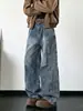 Jeans de guadaña deconstruidos plisados para hombre, nuevo estilo de otoño, pantalones largos anchos holgados vintage lavados, pantalones largos casuales americanos