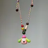 Collar de manzana de cerámica rosa con cuentas y cordón trenzado, colgante de diseño único para mujer, cadena colorida para la clavícula, cadena personalizada para suéter