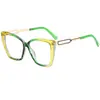 Nuevo Marco Grande Transfronterizo Estilo Ojo de Gato Comercio Exterior Personalizado Metal Moda Bloques de Color Unisex Armazón de Gafas Sin Graduación M6304