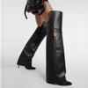 Botines de Pasarela Estilo Europeo y Americano para Mujer, Punta Fina, Caña Alta, Hebilla Metálica, Estilo Falda, Tacón Alto Fino, Botas Largas Hasta la Rodilla, Botas de Moda