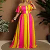 Vestido de Verano de Talla Grande para Mujer, Estilo Nuevo, Transversal Europeo y Americano, Comercio Exterior, Sin Tirantes, Hombros Descubiertos, Ceñido a la Cintura, Longitud Media