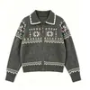 Cárdigan de punto jacquard retro Fair Isle LEKA 2026 otoño/invierno nuevo chaqueta suéter con cremallera cuello polo