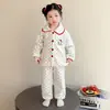 Lindo conjunto de pijama suave de doble cara con estampado de lunares y gato de dibujos animados, para niñas, ropa de estar para bebé niña
