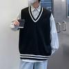 Chal Juvenil Cuello en V Holgado Casual Sin Mangas Tejido Primavera y Otoño Estilo Hong Kong Bloque de Color Rayado Tejido Dropshipping