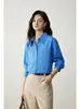 Jomi STUDIO: Camisa de manga comprida azul Klein, arejada e confortável, adequada para todas as estações, perfeita para uso profissional e casual, corte solto, estilo feminino