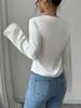 [Simple y Cómodo] Primavera y Verano 2025 Nuevo Diseño de Cuello en V Versátil Camisa de Manga Larga Tops para Mujer