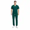 94% Fibra de Poliéster + 6% Elastano Uniforme de Trabalho de Manga Curta com Decote em V para Médico Conjunto de Duas Peças Masculino Uniforme para Spa e Beleza