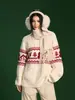 Suéter redondo jacquard con ambiente de Año Nuevo Fair Isle, suéter de punto trenzado retro, atuendo unisex de invierno para pareja