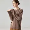 Suéter de tricô feminino com gola redonda, em cashmere grosso floral, blusa base solta e quente, suéter de lã moderno e casual