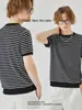 Camiseta de punto de manga corta a rayas de color contrastante APO para hombre, moda de verano para hombre, marca, ajuste slim, cuello redondo, camiseta interior básica