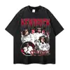 Camisetas de Manga Curta Vintage Masculinas e Femininas Transfronteiriças, Estilo Ins Retro Europeu e Americano, Estilo Desgastado, Camisetas com Estampa Floral, Estampa de Cantor