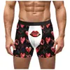 2025 Amazon Día de San Valentín Europeo y Americano Ropa Interior para Hombre Estampado de Labios Grandes Corazón Personalizado Broma Pantalones Cortos para Adultos