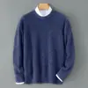 Comercio Exterior Otoño/Invierno Nuevo Suéter para Hombre 100% Lana Pura Engrosado Cuello Redondo Cálido Capa Base de Negocios Tejido Versátil