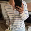 Nueva Camisa de Punto de Manga Larga Primavera/Verano 2026, Nueva Moda Versátil Casual de Rayas Holgada Otoño/Primavera