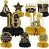 Decoración de Mesa para 16º Cumpleaños Negro Dorado Panal de Abeja Mesa Decoraciones para Fiesta de Cumpleaños Suministros Adornos de Panal para Fiesta