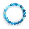 Pulseira Popular Temu Shein Tk Transfronteiriça Ágata Listrada Azul Profundo Pulseira com Cordão Elástico 8mm Fabricante Atacado