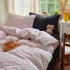 Conjunto de quatro peças de veludo de leite misturado e combinado estilo coreano para outono e inverno, conjunto de três peças de capa de edredom de veludo coral dupla face quente 4