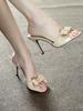 Sandalias de Tacón de Aguja Color Nude con Punta Redonda, Punta Abierta y Moño para Mujer, Tacones Altos Cómodos, Sexys y sin Espalda