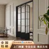 Puerta Corredera Plegable Negra Estilo Francés Retro de Marco Ultraestrecho Puerta de División para Cocina Balcón Dormitorio Puerta Corredera con Riel de Aluminio en Techo