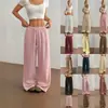 Pantalones Casuales Elásticos de Pierna Ancha de Color Sólido con Cordón Versátiles de Verano 2026 Transfronterizos Europeos y Americanos Amazon para Mujer