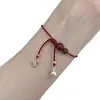 Nuevo Pulsera de Cuentas con Monedas Antiguas Estilo Chino, Diseño de Moda y Sencillo, Pulsera de Cuerda Roja Tejida a Mano, Pulsera Ajustable