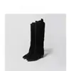 Botas Largas Marrones Plisadas para Mujer 2026 Otoño e Invierno Nuevo Estilo Caña Alta Fruncidas Botas de Montar Punta Fina Tacón Grueso Botas Vaqueras Western