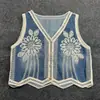 Chaleco de Mezclilla Bordado con Lentejuelas Vintage para Mujer, Moda de Verano Juvenil Holgado Corto