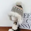 Gorro Retro Jacquard Lei Feng de Doble Capa Forrado de Polar para Mujer, Gorro de Punto Engrosado Cálido para Proteger los Oídos para el Clima Frío del Noreste