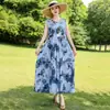 Vestido de algodão e seda sem mangas de alta qualidade, estilo jovem, para mulheres, vestido de verão para férias na praia, plus size, para mulheres de meia-idade, vestido Sanya, vestido de praia