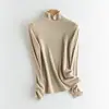 Suéter térmico de lana de cuello alto, top de punto liso de manga larga simple, nuevo top ajustado para otoño e invierno