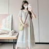 Vestido de Maternidad 2026 Estilo Nuevo Francés Holgado a Cuadros Largo para Mujeres Embarazadas Vestido de Maternidad de Verano