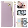 Adecuado para Funda de Teléfono iPhone 17 Pro, Funda de Cuero con Espejo de Maquillaje Apple 16, Funda Protectora tipo Flip con Correa de Patrón de Lichi 15