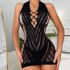Explosões de Comércio Exterior Transfronteiriço Europeu e Americano Lingerie Sexy Roupas de Rede Divertidas Saia de Quadril Alta Elasticidade plus size Macacão Vazado sem Costas