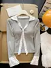 Camiseta de manga larga con diseño de lunares y patchwork de cinta, de comercio exterior transfronterizo, para mujer, otoño, sexy, entallada, que ciñe la cintura