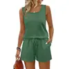 Moda Feminina Transfronteiriça Europeia e Americana 2026 Novo Estilo Elegante Top Sem Mangas com Gola Quadrada e Shorts de Cor Sólida de Cintura Alta Conjunto Casual de Duas Peças