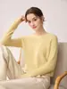 Nuevo Otoño 100% Cachemira Pura Ropa Interior Suéter Estilo Simple Cuello Redondo Ropa para Mujer Jersey Waffle Suéter de Cachemira