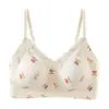 Sutiã sem fio com estampa floral estilo doce para meninas, bojo fixo, realça o busto pequeno, levanta e dá suporte, respirável, lingerie sem costura