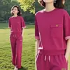 Conjunto de Ropa Deportiva de Moda Manga Corta para Mujer 2026 Verano Elegante Reductor de Edad Bloques de Color Holgado Casual Adelgazante Conjunto de Dos Piezas Moderno