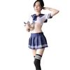 Lencería Sexy Gasa Azul Atuendo de Estudiante para Mujer Falda Corta Dividida Falda Plisada Estilo Preppy Uniforme Tentación Juego de Rol 1620