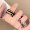 Anillo de Piedra Ojo de Tigre para Mujer Otoño e Invierno Moda Retro Personalizado Anillo para Dedo Índice Temperamento Elegante y Más Fácil de Combinar Anillo de Piedra Jaspeada