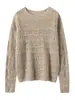 Outono Inverno Novo Feminino 35 Caxemira Solto Emagrecedor Gola Redonda Crochê Textura Vazada Camada Base Quente Suéter Tricô
